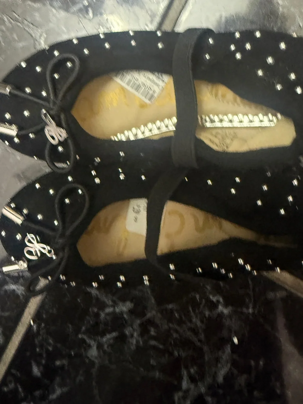 Sam Edelman Black Studded Mary Jane Ballet Flats with Bow